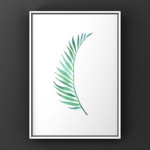 Single branch green leave watercolor art print